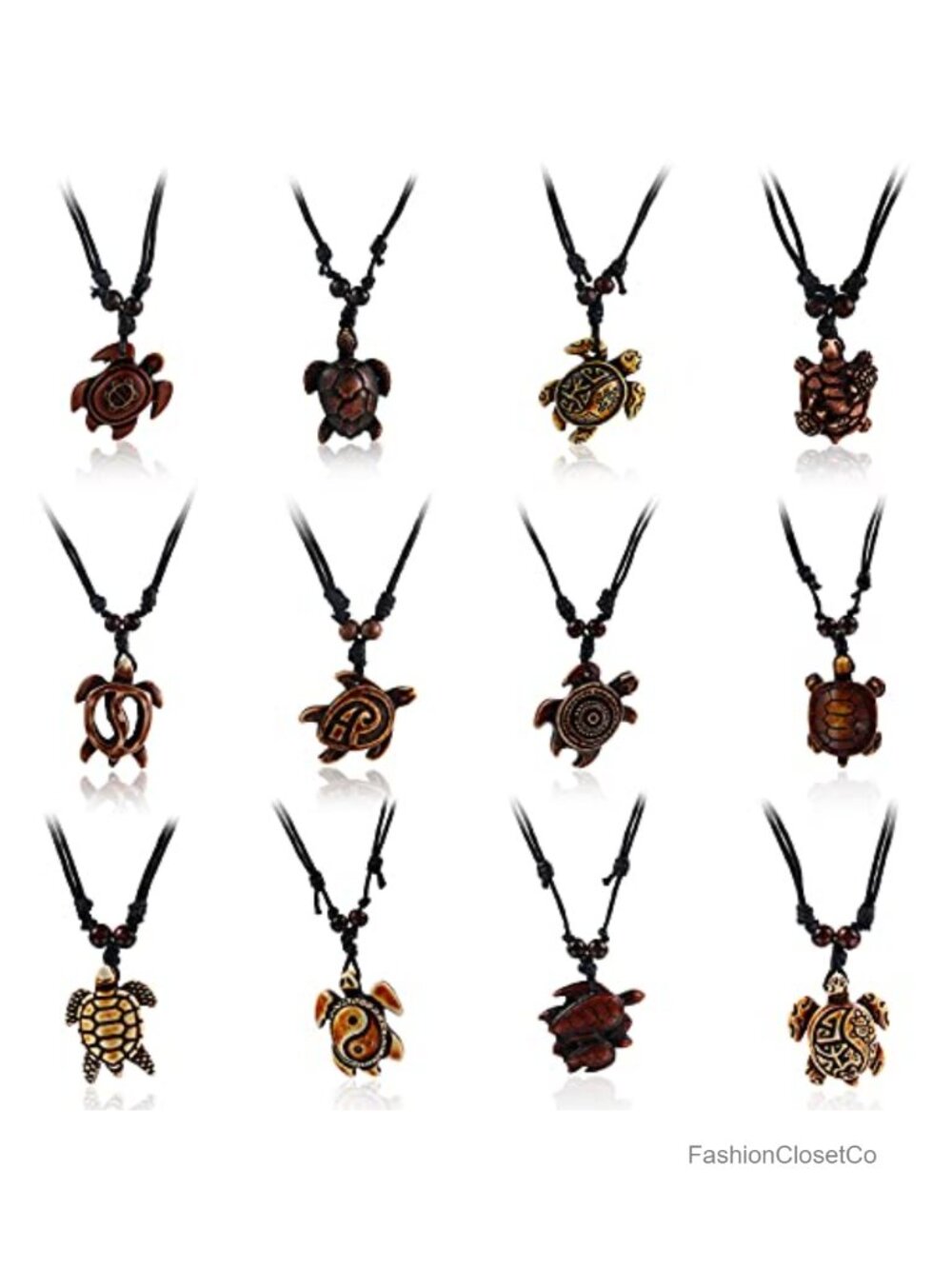 12pc Adjustable Cotton Cord Sea Turtle Pendant Necklace Set Unisex